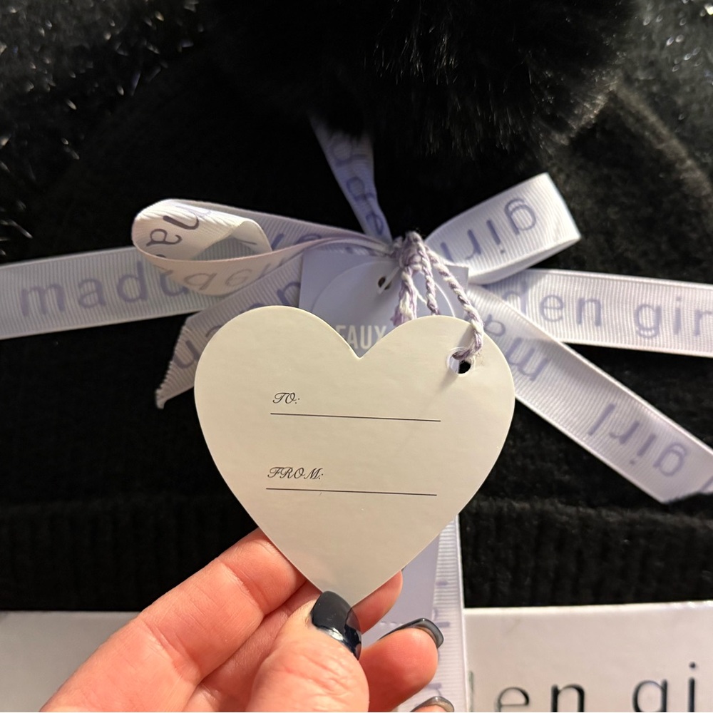 NWT Madden Girl Black Beanie with Pom Pom and Scarf Gift Set - Picture 2 of 6